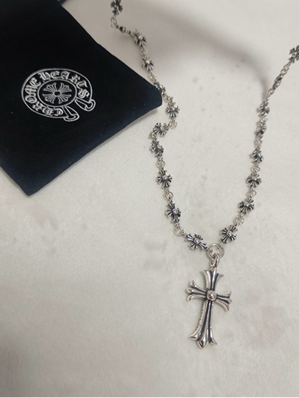 Chrome Hearts Silver Fleur-Link Cross Pendant Necklace - Picture 3 of 6